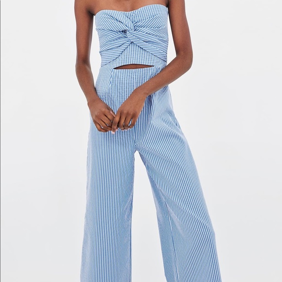 Zara Seersucker Culottes Jumpsuit 